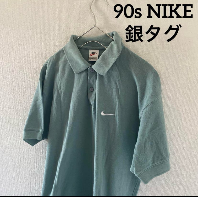 90sNIKEナイキ銀タグポロシャツ半袖tシャツティファニーブルーmメンズ