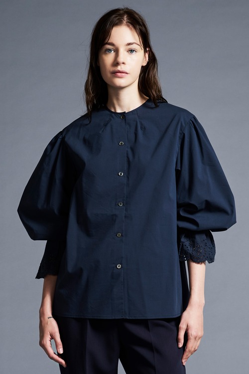 EMBROIDERY CUFF OVER SHIRT NAVY