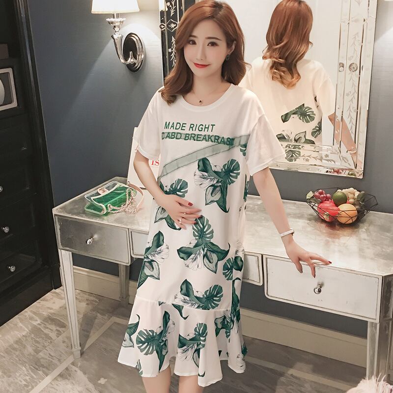 【新作】【送料無料】 新しいファッションフローラルシフォンとルーズフィッシュテールプラスサイズのマタニティドレスのマタニティドレス2019夏バージョン-アリババ 大きめサイズ サマー 夏物 花柄 expec269018343027