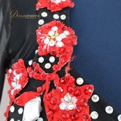 社交ダンス 衣装 スタンダードドレス スタンダード ドレス ワンピース 黒 赤 フロート デモ 競技 パーティ 発表会 フリル ブラック系 レッド系 コンペティション用 スカート おしゃれ コスチューム 競技衣装