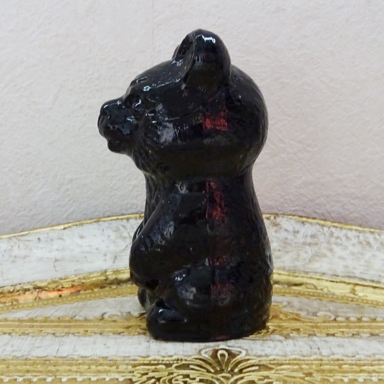 チェコスロバキア ボヘミアガラスの置き物 3Dくま / ブラック