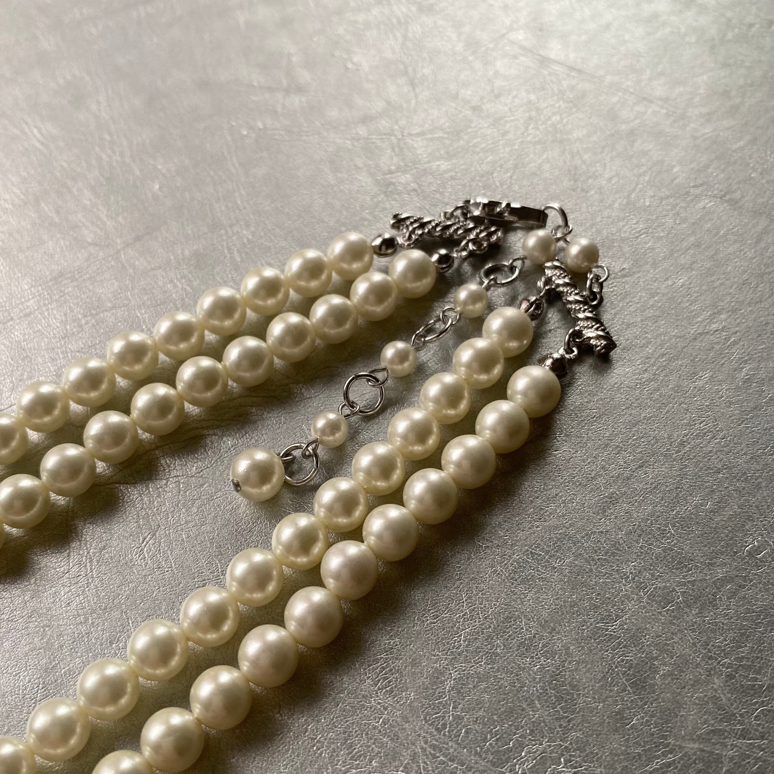 Used retro flower bijou pearl necklace レトロ ヴィンテージ フラワー ビジュー ２連 パール ネックレス