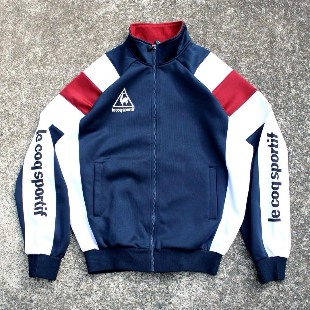 【LLサイズ】90's le coq sportif 胸ロゴ 両袖プリ入り XL 厚手生地 古着 トラックジャケット