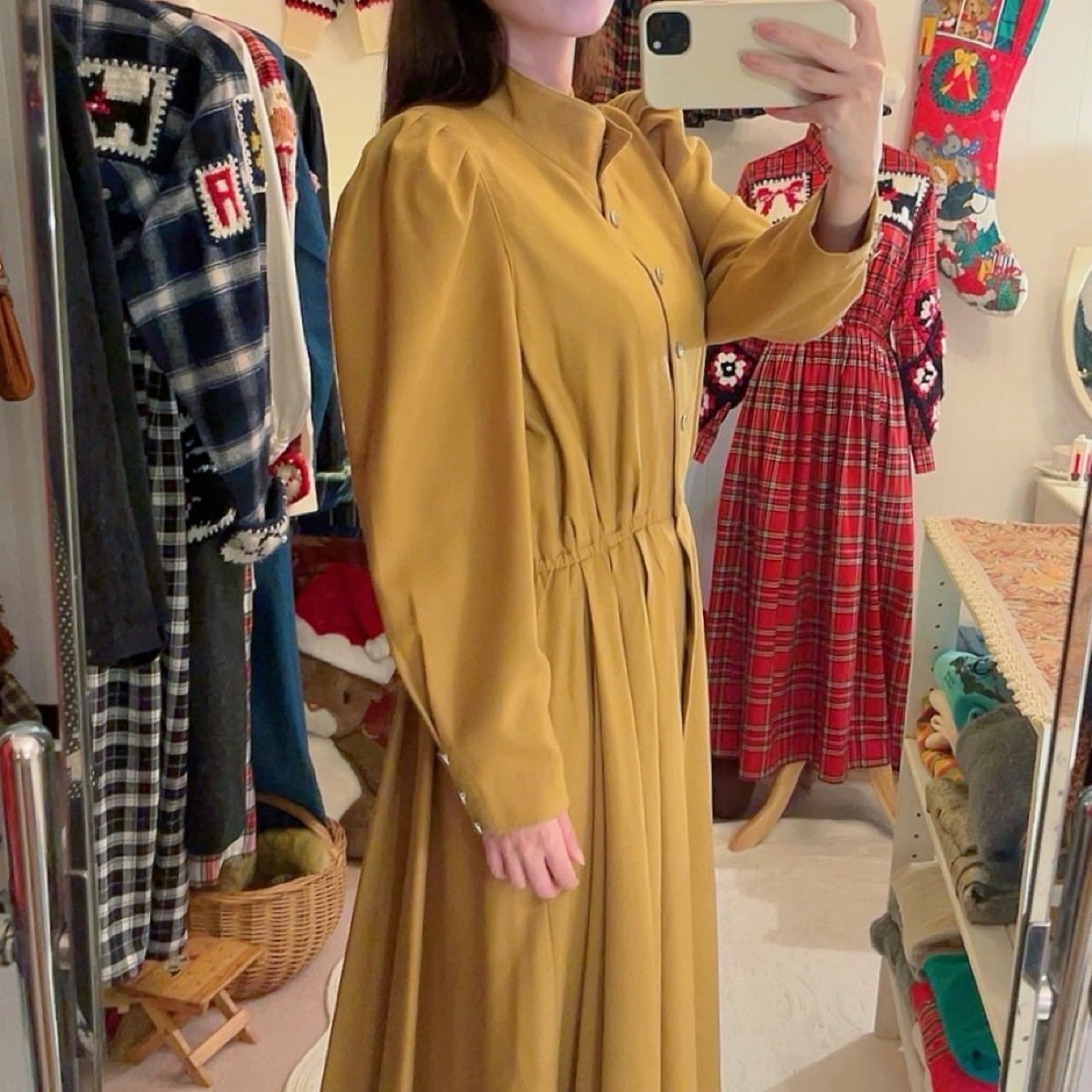 mustard front metal button one-piece