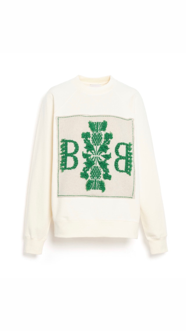BARRIE -Cotton sweatshirt with cashmere B logo patch-: IVORY/GREEN,