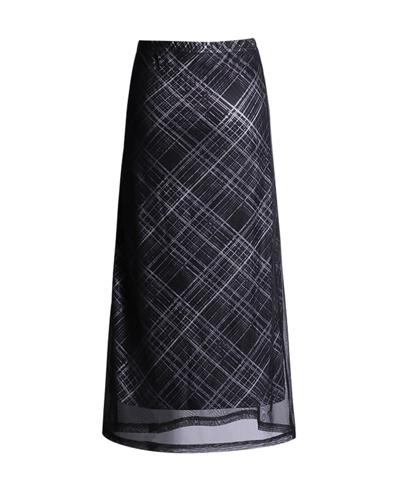 シアーチェックロングスカート V04332 | Lily Boutique(リリー