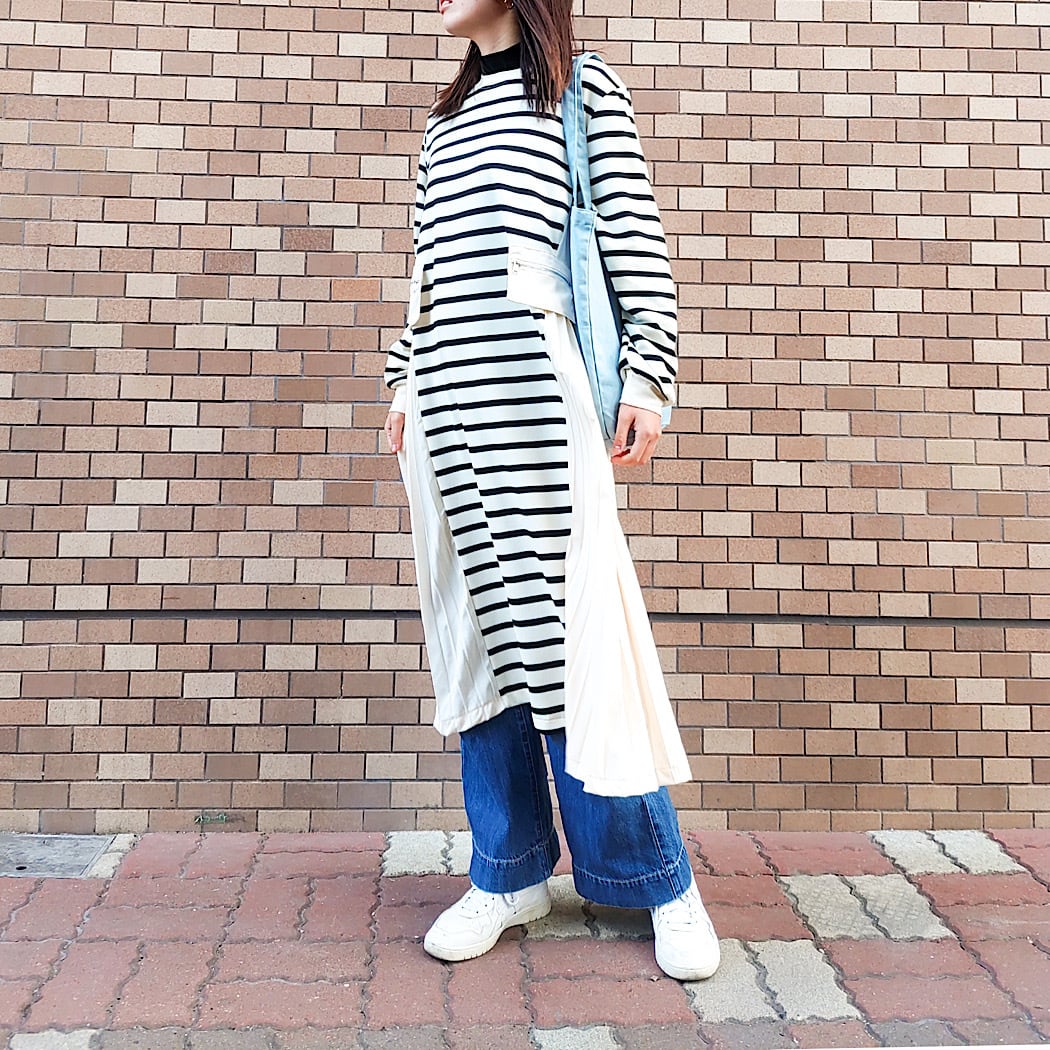 WEB限定】プリーツドッキングボーダーワンピース | Q♡