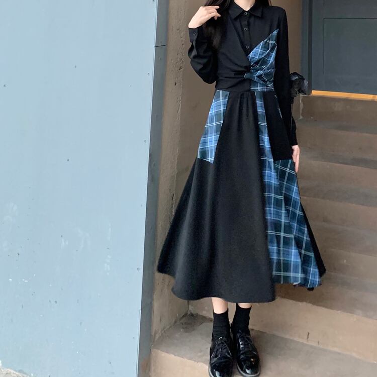 パッチワーク風タータンチェックワンピース 671 Ru Mint