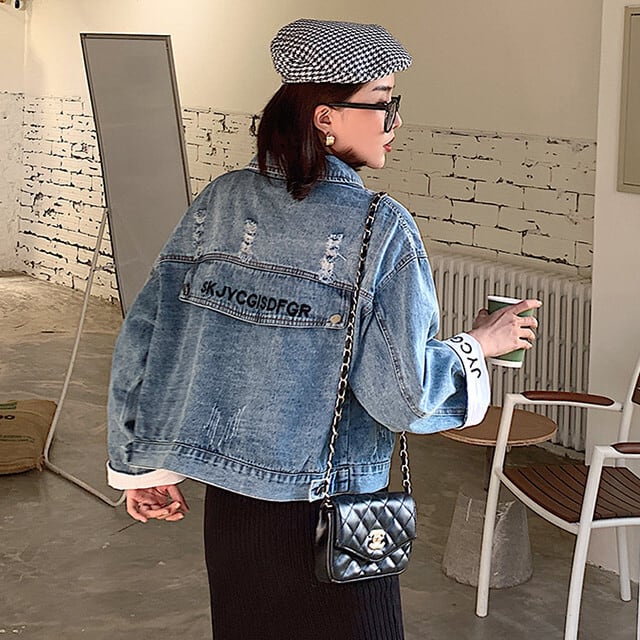 レディース デニムジャケット レタリング ストリート カジュアル オーバーサイズ サイズ展開豊富 S/M/L/XL/2XL
