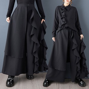 ASYMMETRIC RUFFLED LAYERED WIDE LEG PANTS SKIRT M-18815