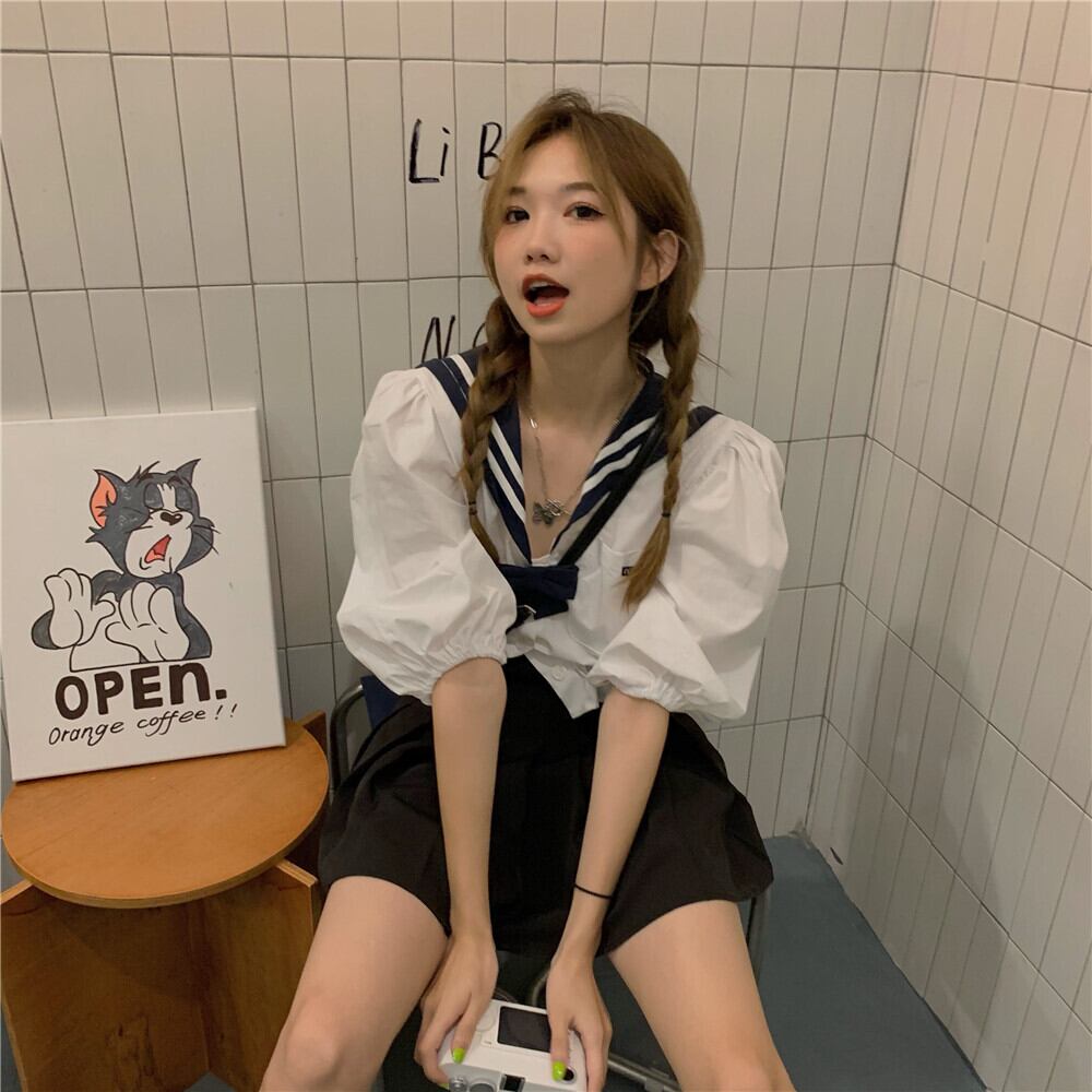 サマーネイビー半袖スリーブシャツ ショート ハーフスリーブ 夏物 モンロー70427538591