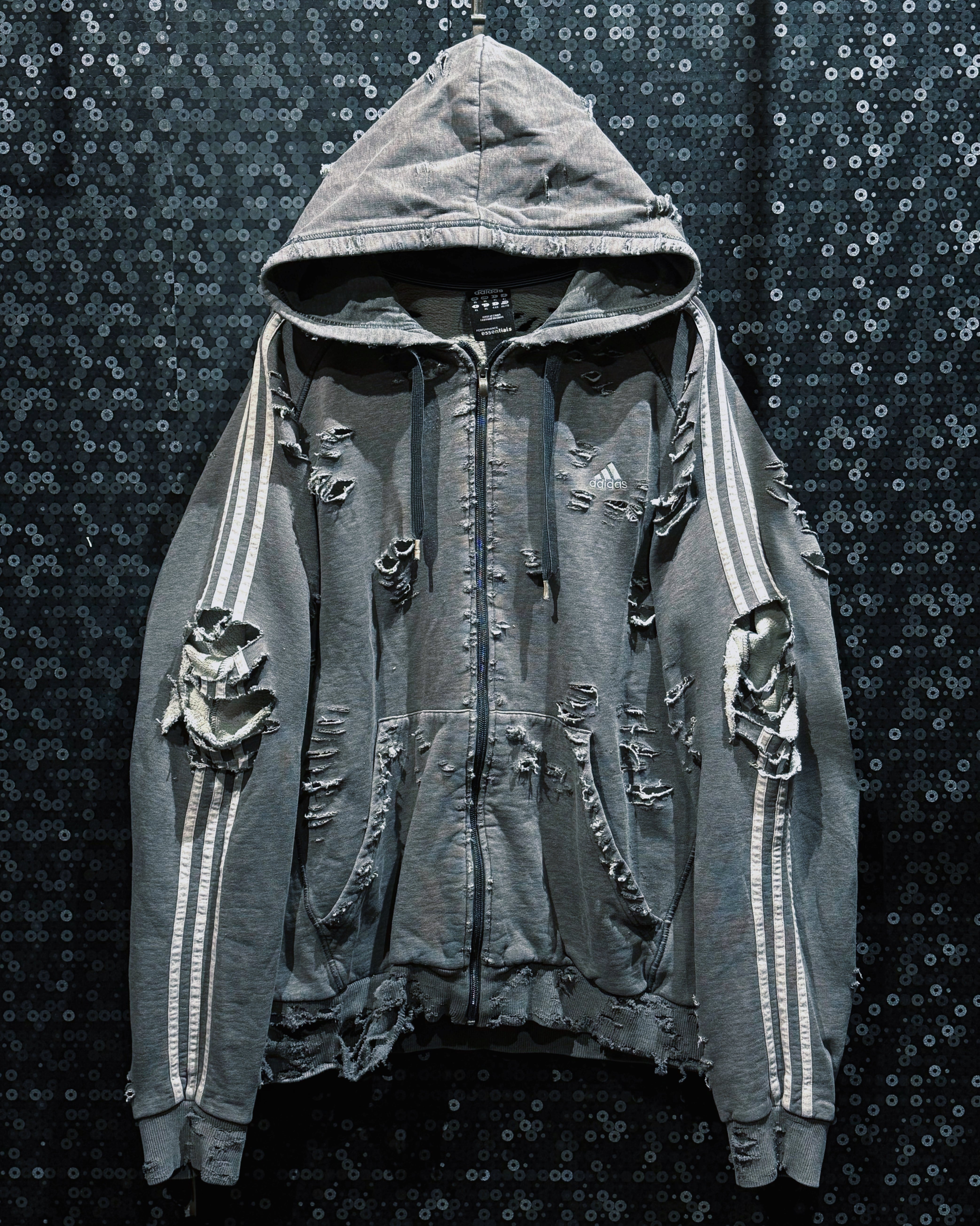 【ÆIEM】original “boro” remake adidas gray zip hoodie destroyed
