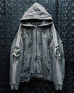 【ÆIEM】original “boro” remake adidas gray zip hoodie destroyed