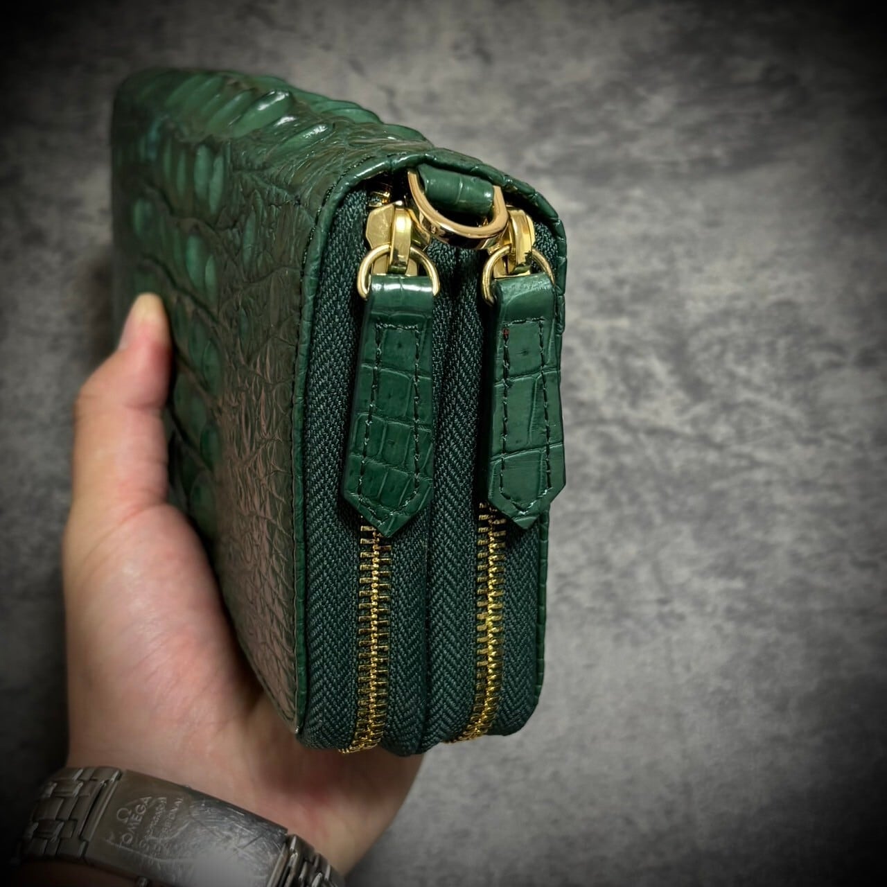 クロコダイル ダブルジッパー メンズ財布 ダブルファスナー 長財布