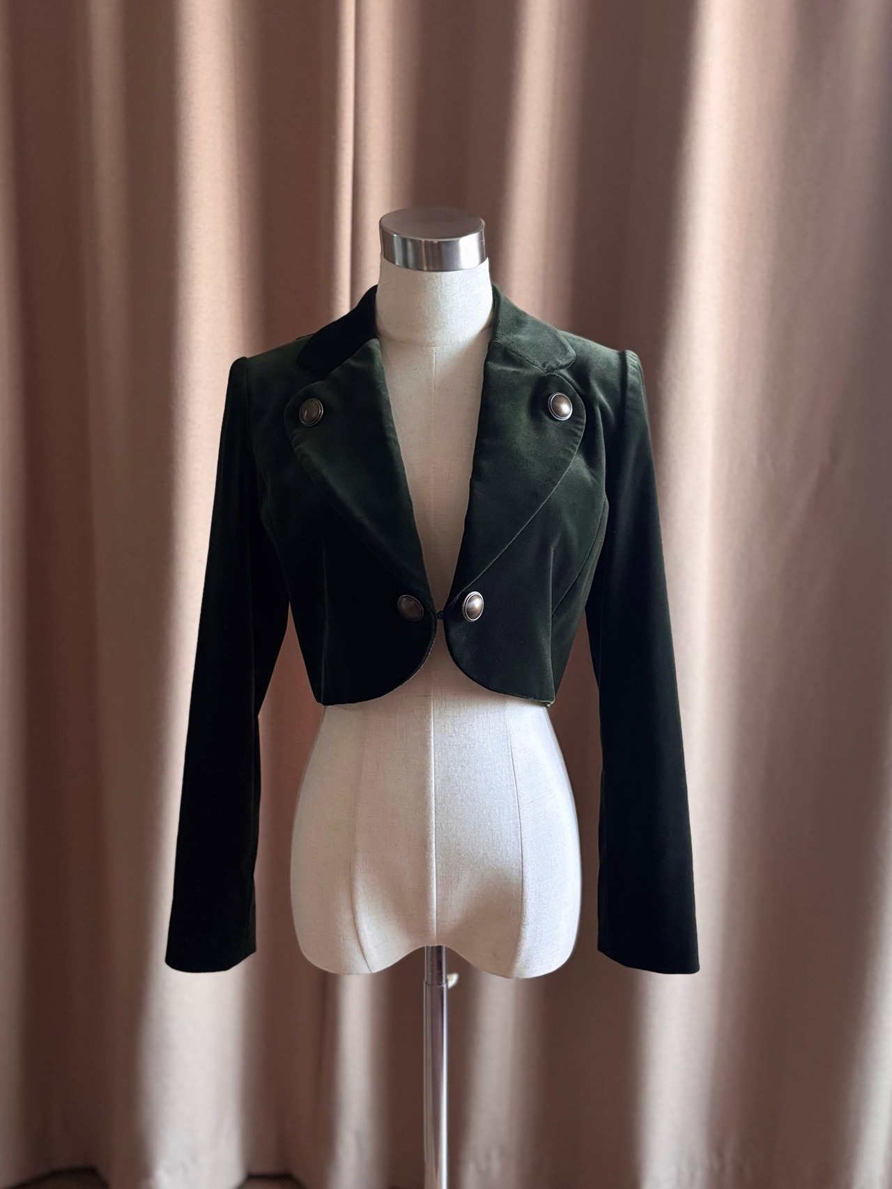 olive green velour short jacket-5009-10