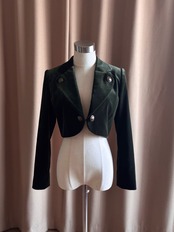 olive green velour short jacket-5009-10