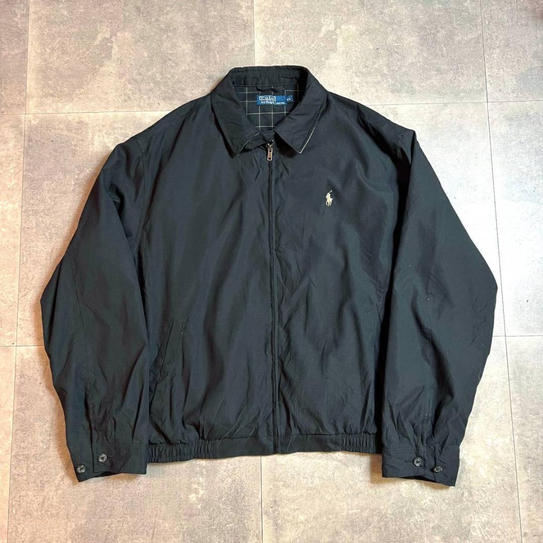 POLO Ralph Lauren Smooth Fabric Harrington Jacket In POLO Black XL / ポロ  ラルフローレン スイングトップジャケット XL ブラック スムースファブリック 黒 短丈 ブルゾン ドリズラージャケット ハリントンジャケット