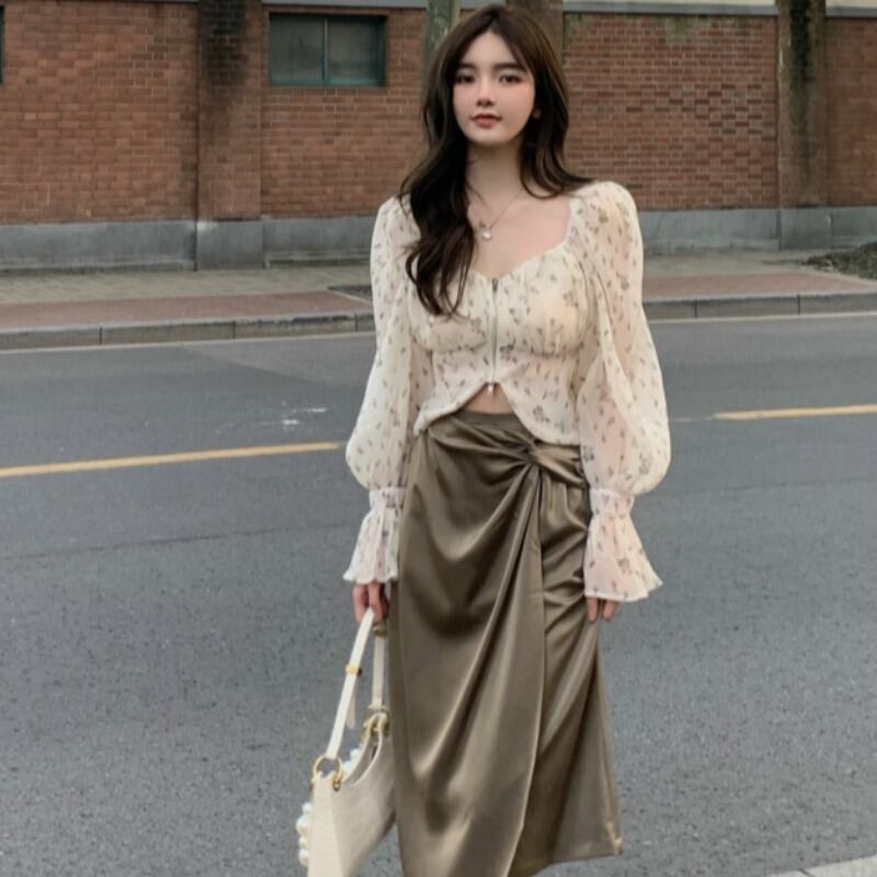 スカート サマーシフォンシャツ フローラルブラウス 夏物 花柄 YY-ファッション13182902226