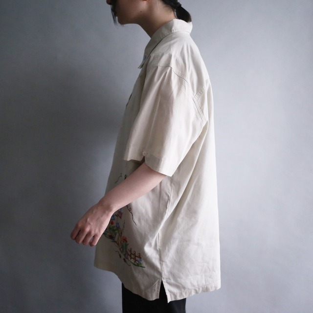 "刺繍" colorful peaceful world  loose h/s shirt