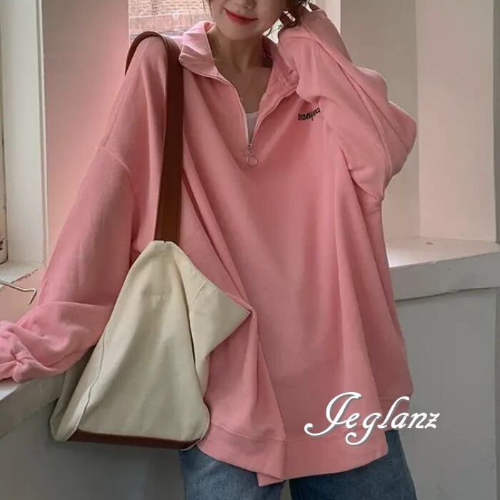 3色 ハーフジップ ロゴ ドロップショルダー ルーズフィット (MA687)σ,ς*