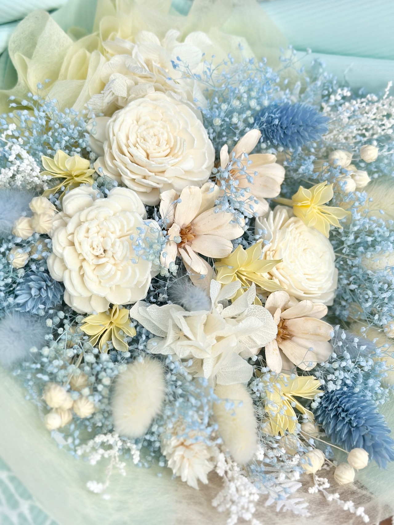 20.ドライフラワー花束(いろどり/水色・淡い黄色・白色) □Mサイズ 【数量限定商品】 画像6