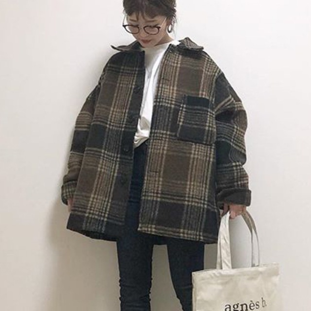 チェック柄 厚手 ジャケット ボタン コート ゆったり★３色