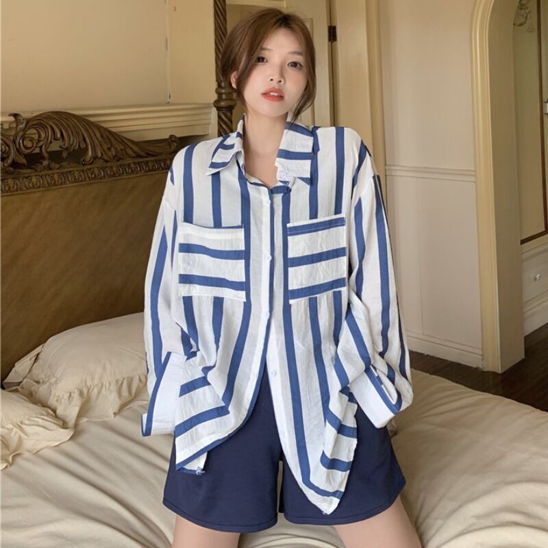 サマールーズストライプシャツ ハイウェストウェストカジュアルショーツ 夏物 ブルマー YY-ファッション95886568852
