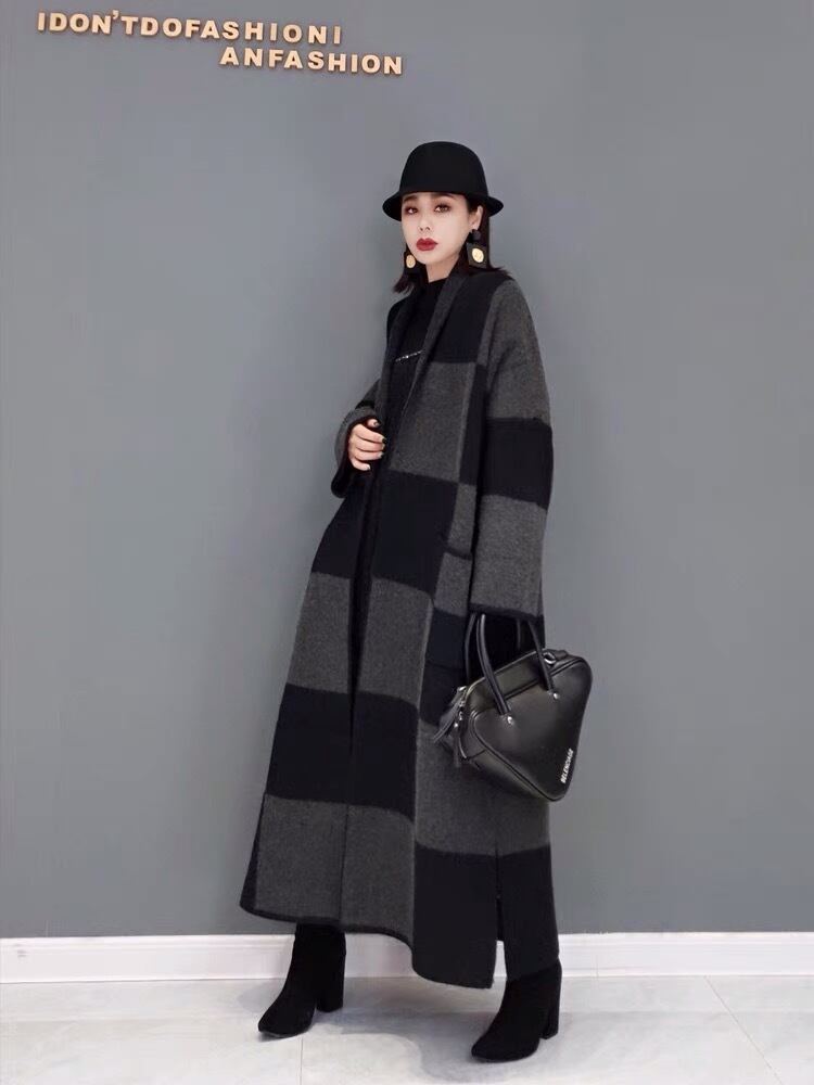 2カラー 】ピンク グレー ワンピース 青 モヘア チェック レオパード