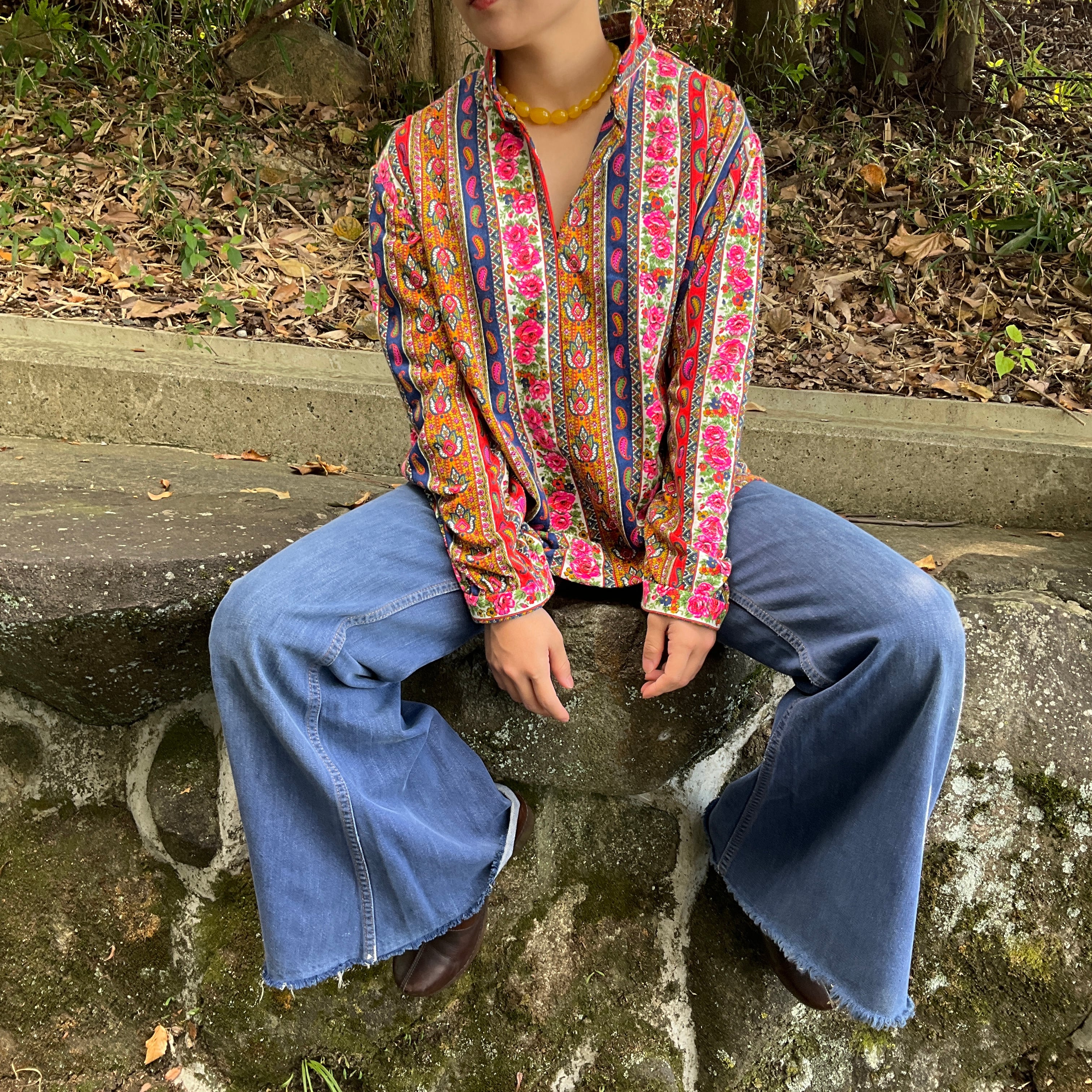 70年代頃 70s 花柄 ペイズリー サイケデリック 総柄 長袖シャツ 70年代頃 70s 花柄 ペイズリー サイケデリック 総柄 長袖シャツ
