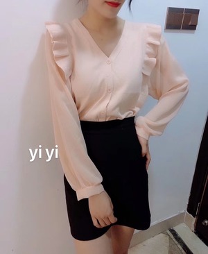 肩フリル　Vネックニット　AJ111-047