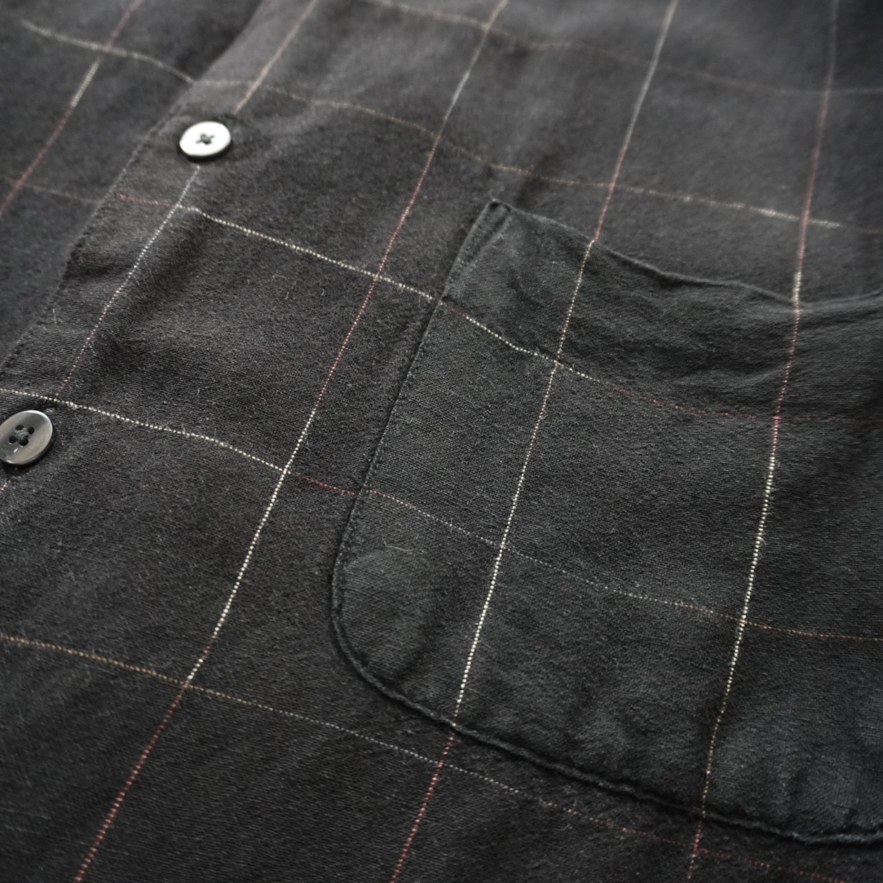 90s PERRY ELLIS Linen Rayon Windowpane Plaid Shirt black [L] 古着 - 5
