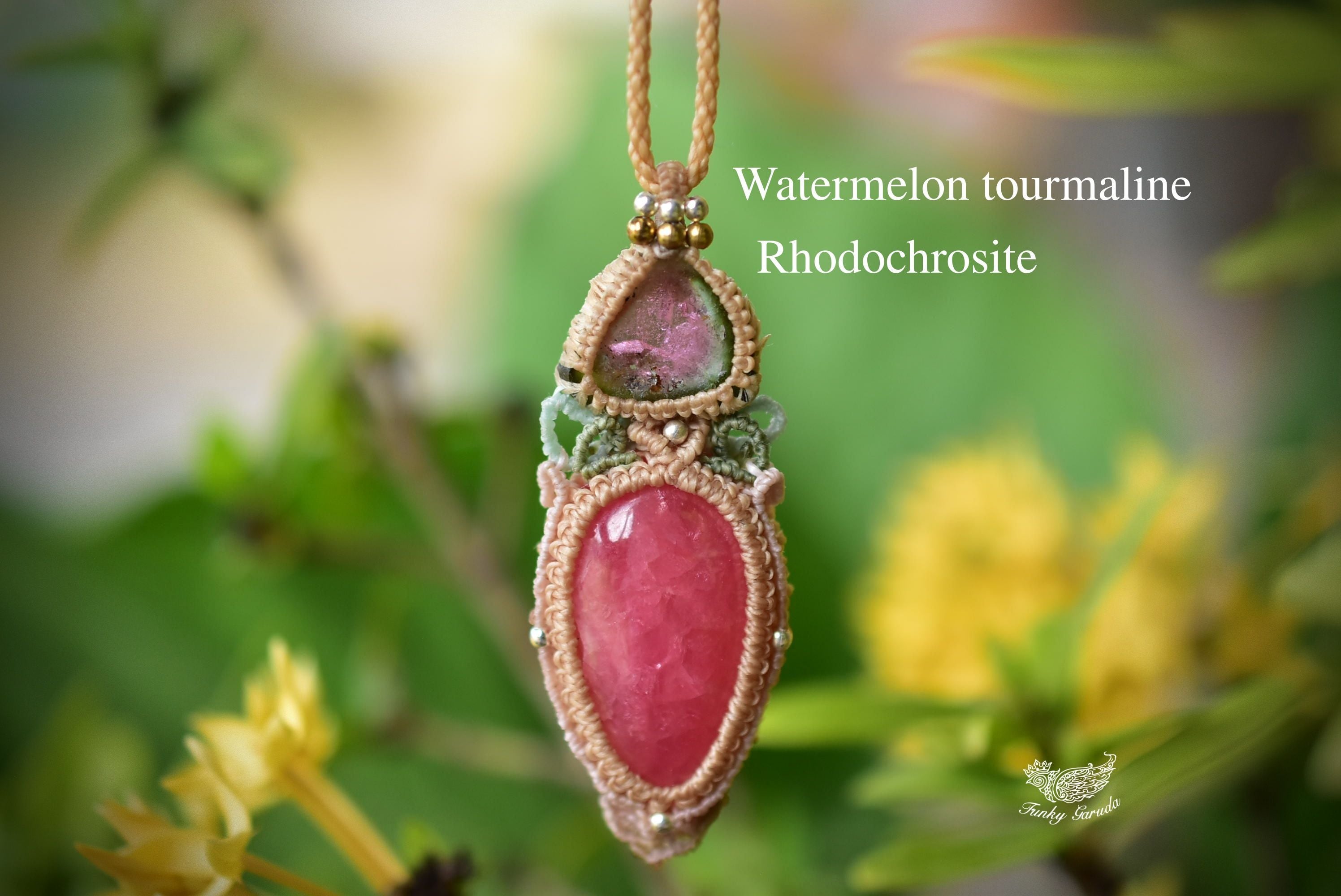 ピンクの妖精★ウォーターメロントルマリン ロードクロサイト マクラメペンダント112