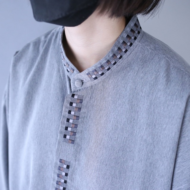 "刺繍" collar and fry-front design minimal mode loose shirt