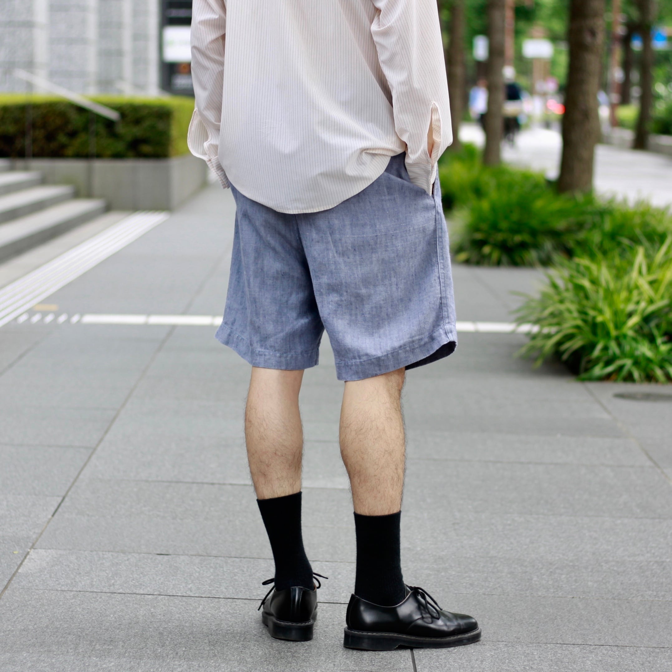 0627. 1950's French navy linen sailor shorts ブルー ミリタリー