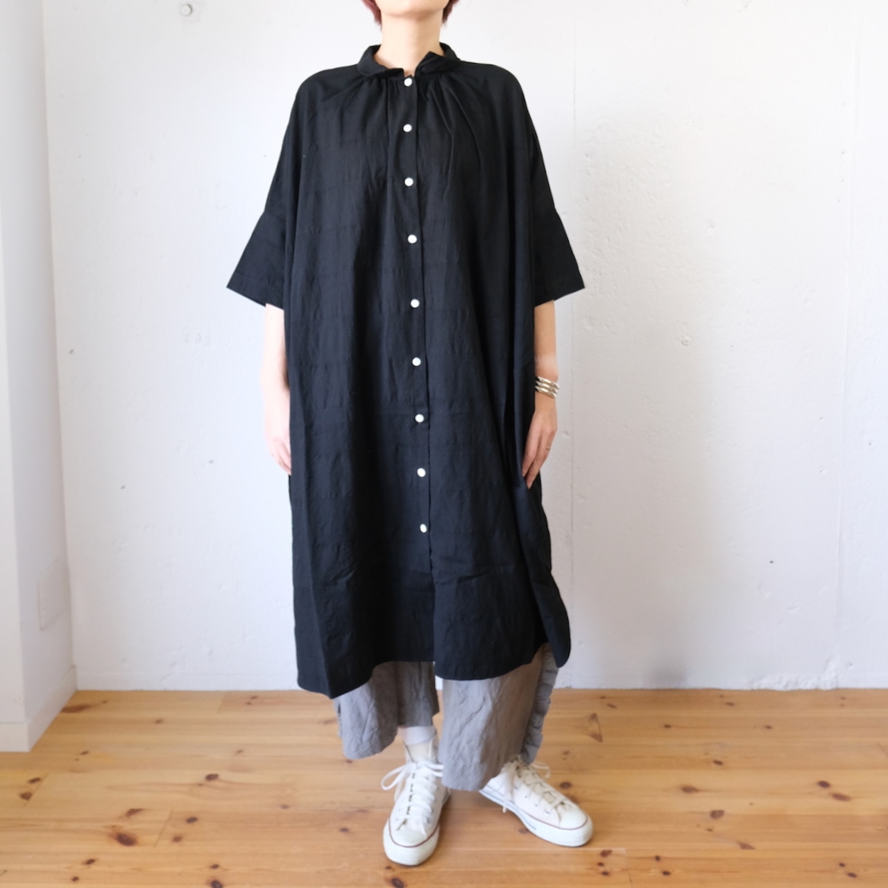 Gauze#(ガーゼ) リネンヴィスコース サイドフリルパンツ LINEN VISCOSE VIVIENNE PANTS：グレー