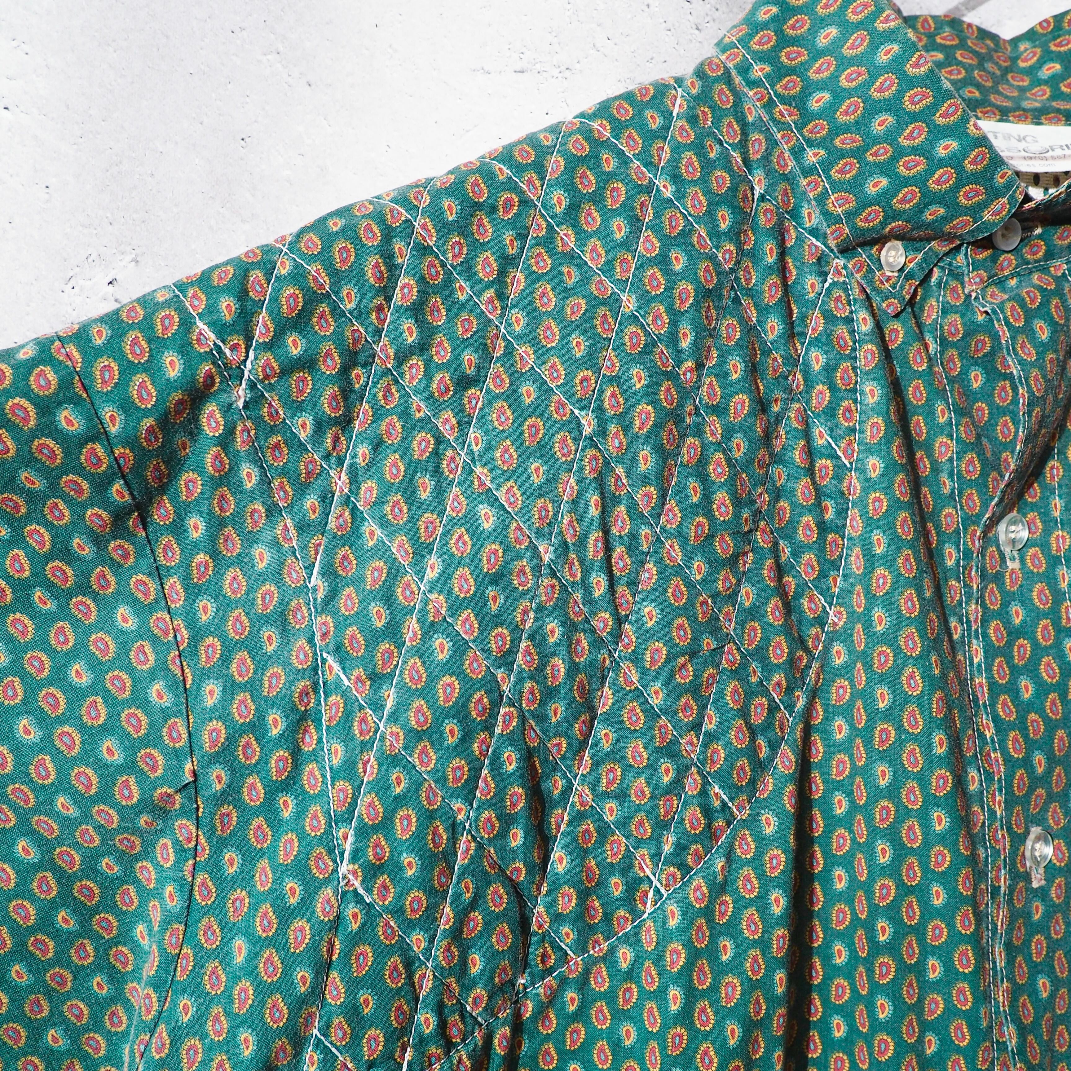 1990s Dull Green × Paisley pattern Vintage loose Hunting shirt