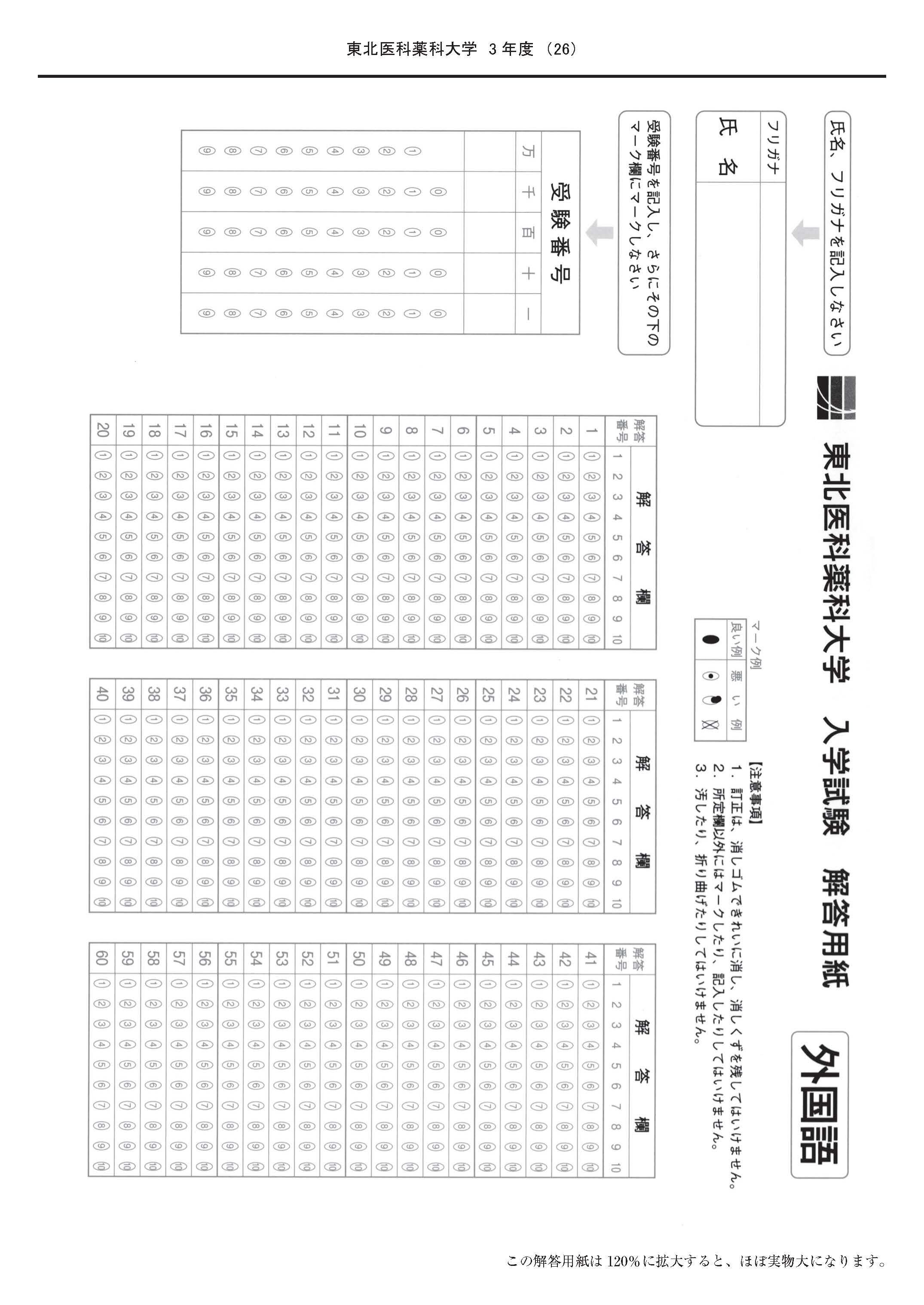 2025年度 私立推薦薬学部入試問題と解答 1.東北医科薬科大学 2025年度 私立推薦薬学部入試問題と解答 1.東北医科薬科大学
