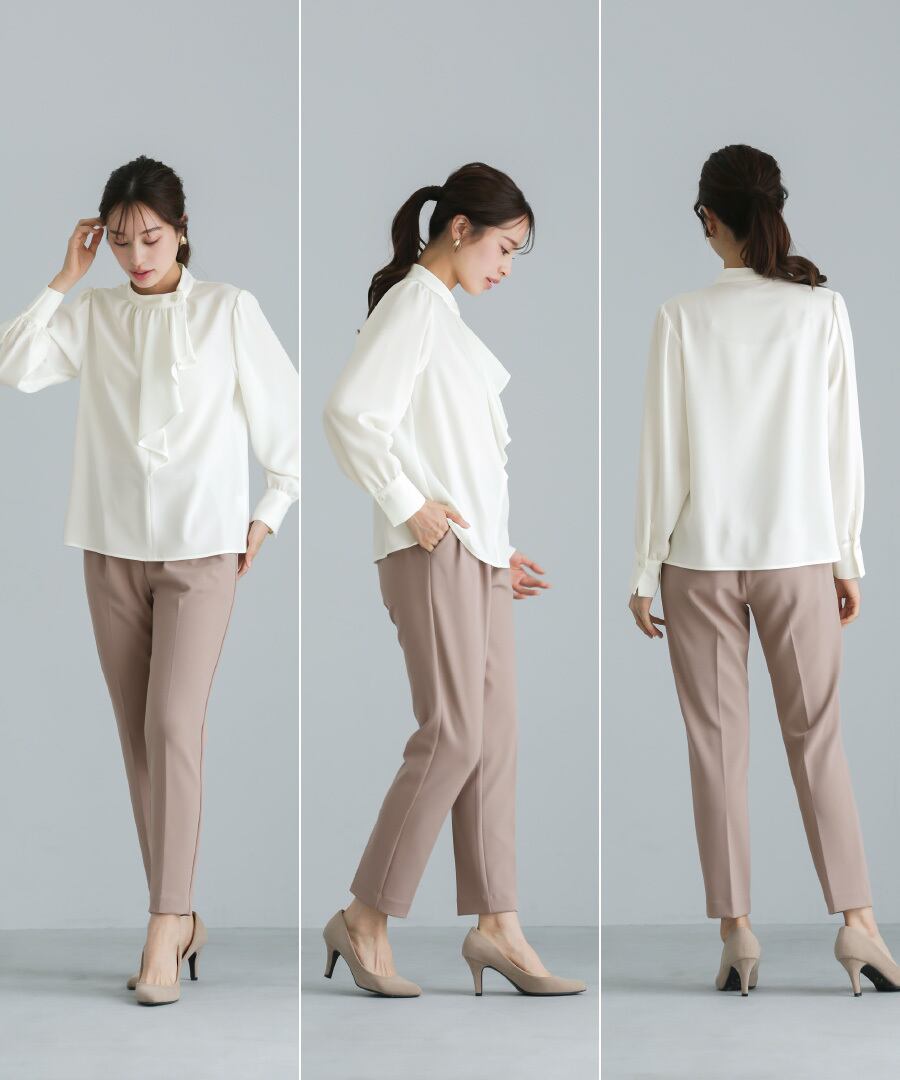 洗える 】 ソフトツイル・アシンメトリーフリルブラウス（775513