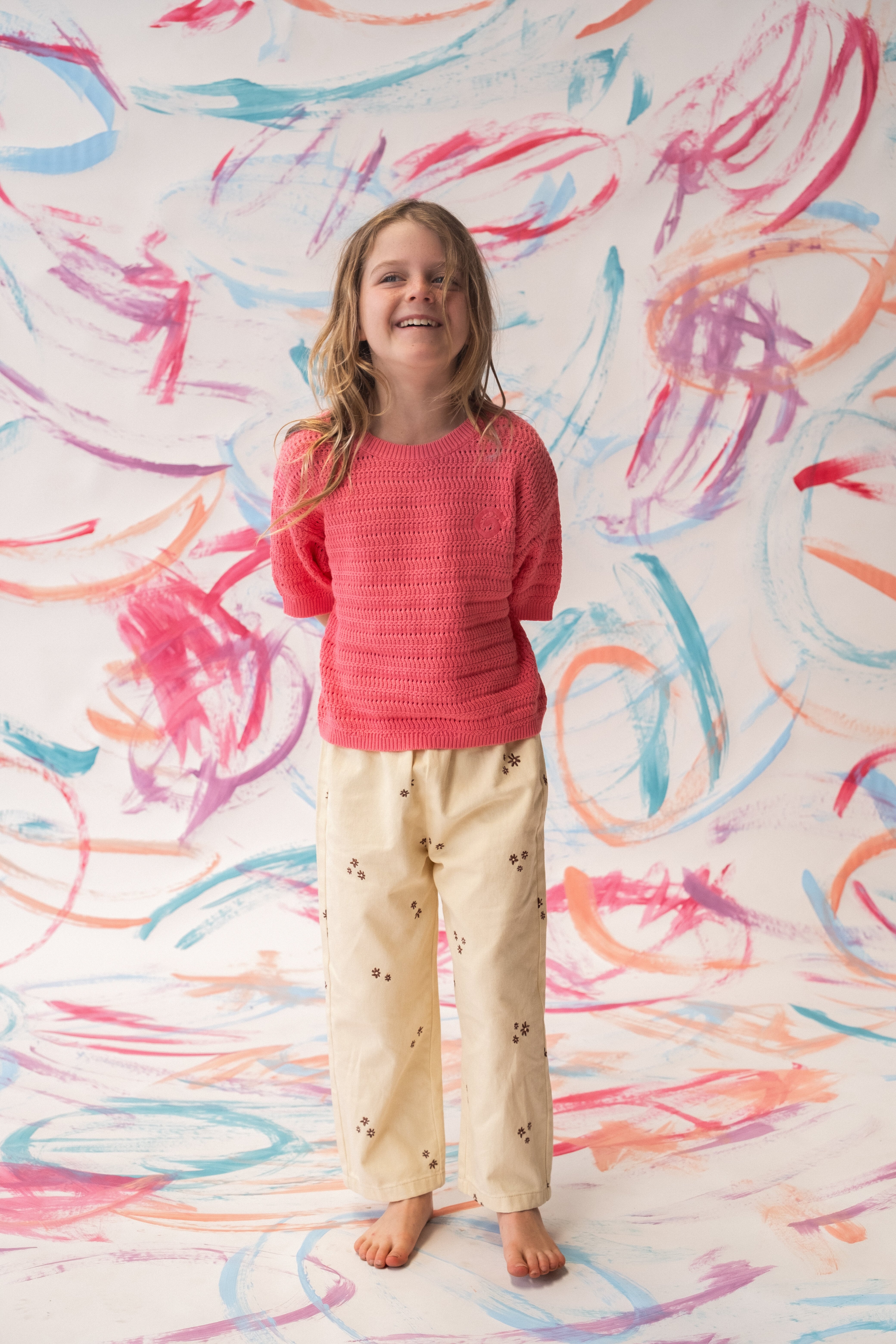 【即納/送料無料】Grown / Organic Denim Wild Flower Embroidery Pant - Milk