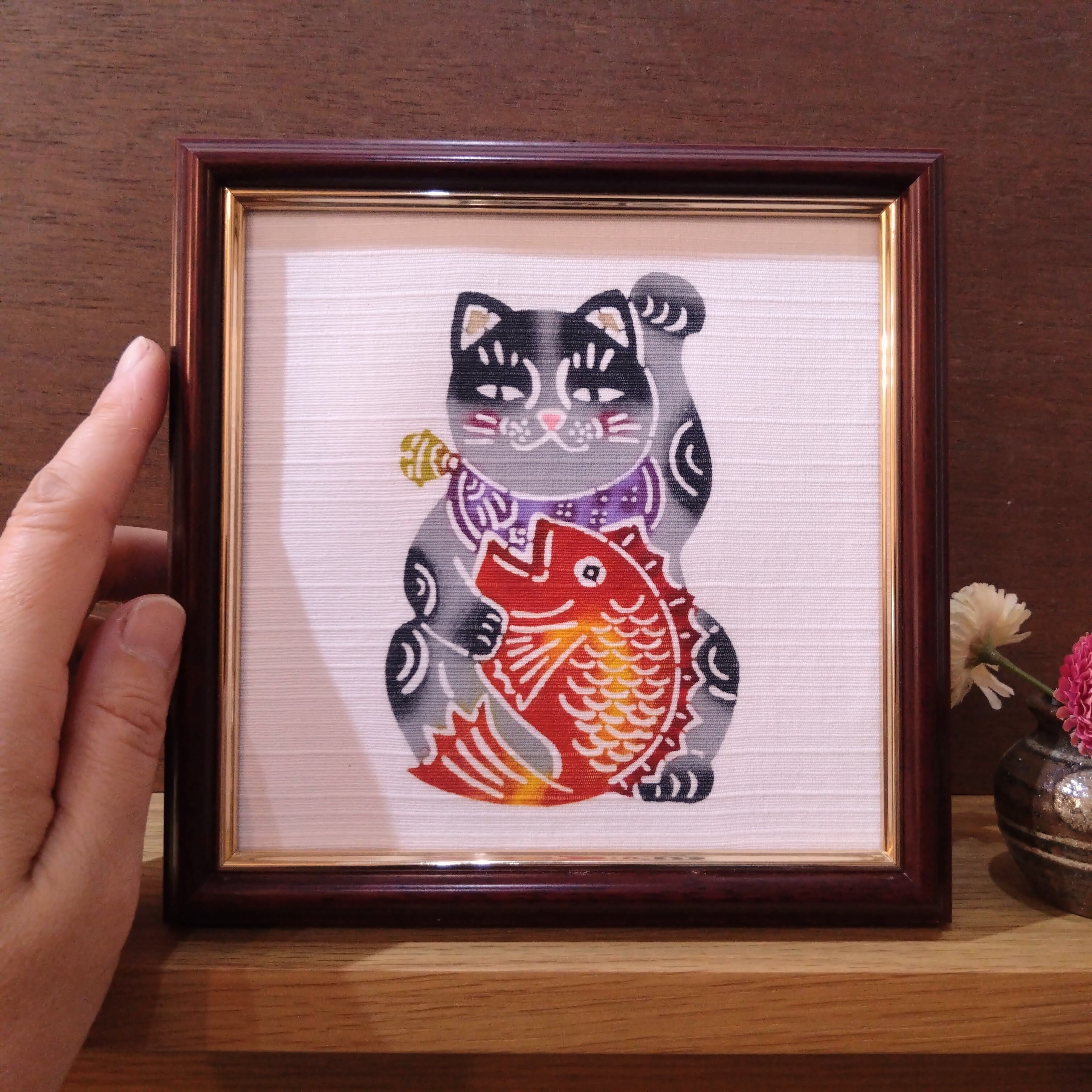 琉球紅型 古典びんがた 馬4頭 多色 額入り