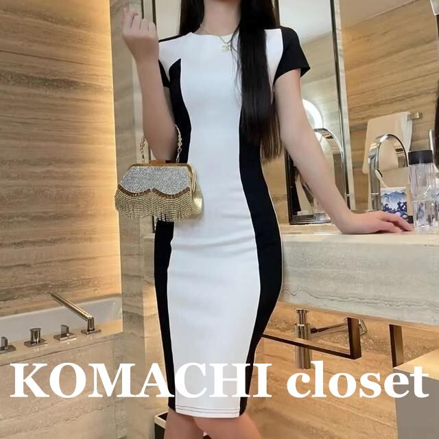 【送料無料】 パーティードレス タイトワンピース ワンピドレス バイカラー 白 黒 ハイウエスト 半袖 Iライン ラウンドネック 細身 タイト 韓国 レディース オルチャン ブラック ホワイト ストレート デート 女子会 膝丈 襟なし セクシー 春服 夏服 上品 入学式 入園式 卒業式 卒園式 10代 20代 30代 上品 おしゃれ お洒落 オトナ女子 デート 女子会 S M L XL ワンピース スカート スリム タイト 二次会 誕生日 同窓会 エレガント ヒップライン スタイルアップ シンプル