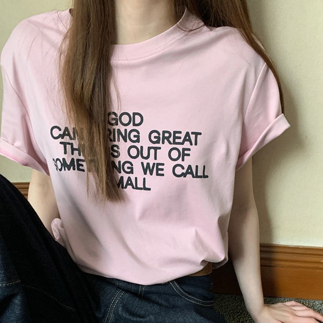 lettering casual pink T-SHIRT　v-1369