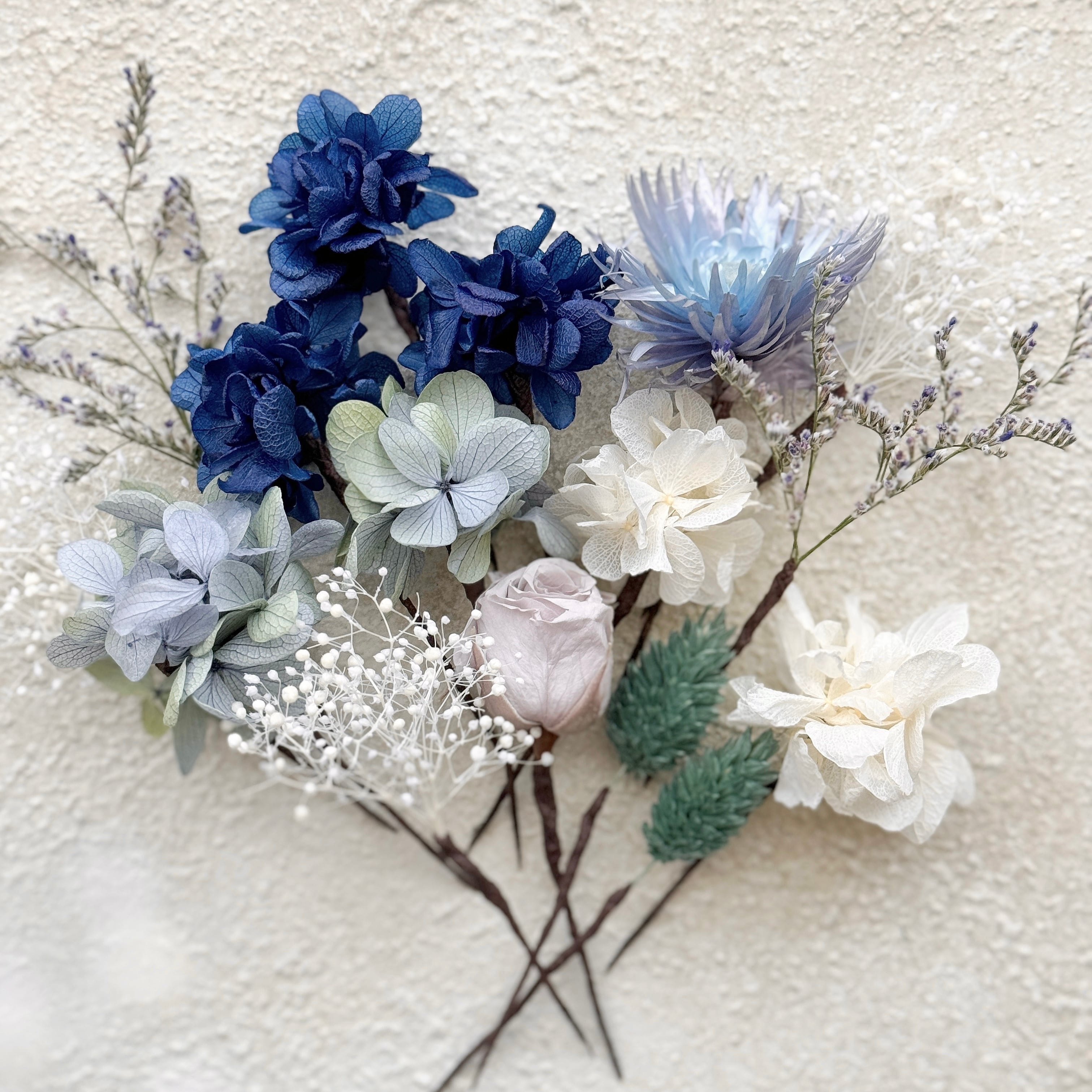 小花リボンいっぱい ブルー 髪飾り ヘッドドレス - ヘアアクセサリー