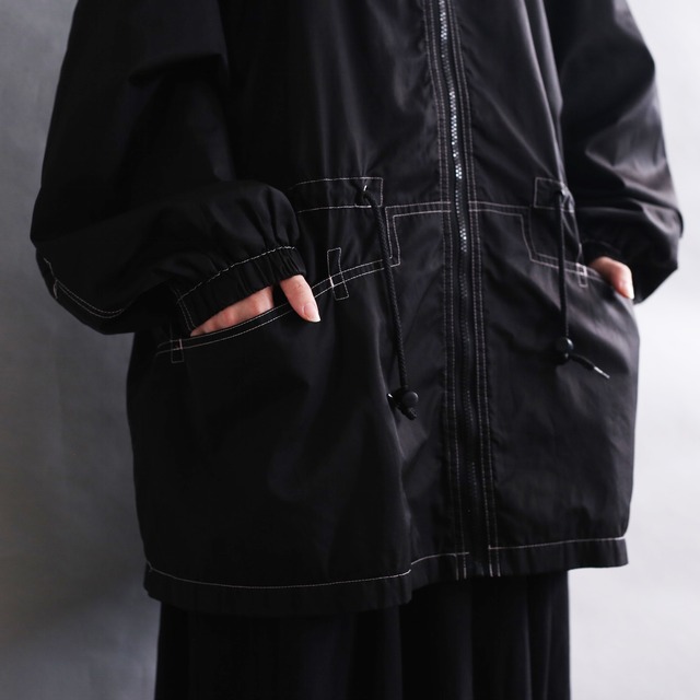 white stitch l/s zip up jacket with hood