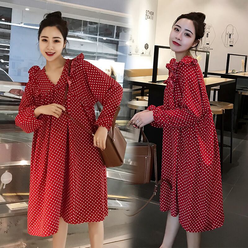 【新作】【送料無料】 マタニティドレス2019春バージョンの新しいミドル丈水玉マタニティドレスルーズプラスサイズのマタニティドレス-アリババ 大きめサイズ スプリング 春物 expec229446289655