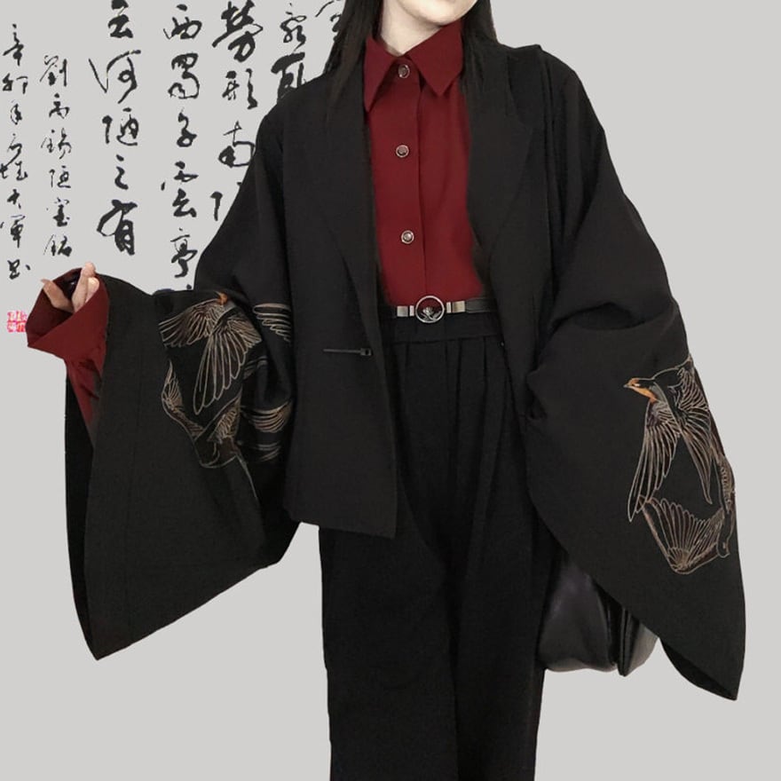 サブカル系 中華ゴシック ランタンスリーブシャツ|天使と悪魔