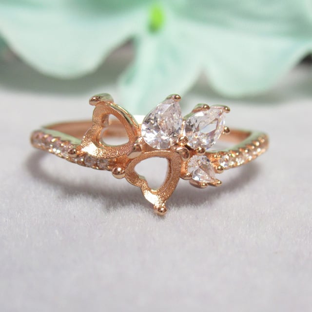 4㎜ ハート 2粒 リーフCZ S925 リング台 PG | rue Sepia