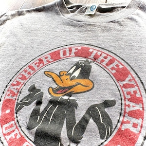 80's  ARTEX Body 〝 DAFFY DUCK 〟INK Print  - FATHER OF THE YEAR OF COURSE -  Single Stitch Sleeve T-Shirt - MADE IN U.S.A - / Size　X-LARGE