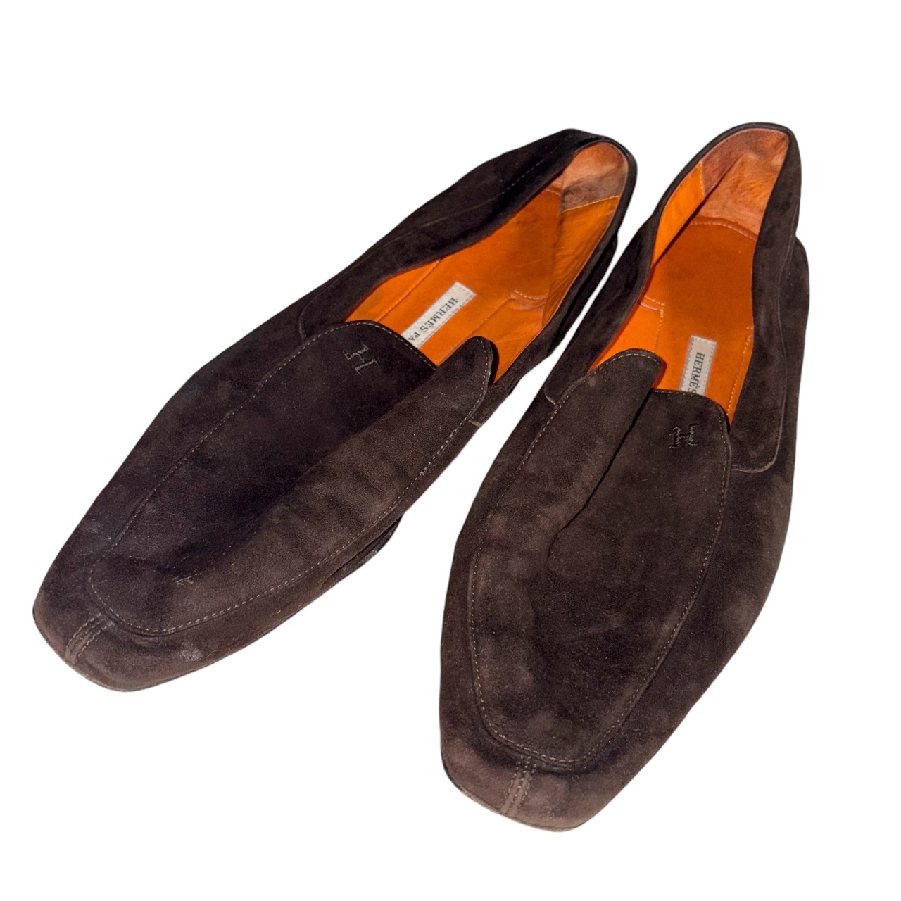 HERMES brown suede loafers