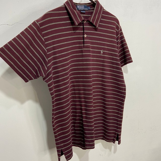 90s Ralph Lauren ボーダー柄半袖ポロシャツ ワンポイント M